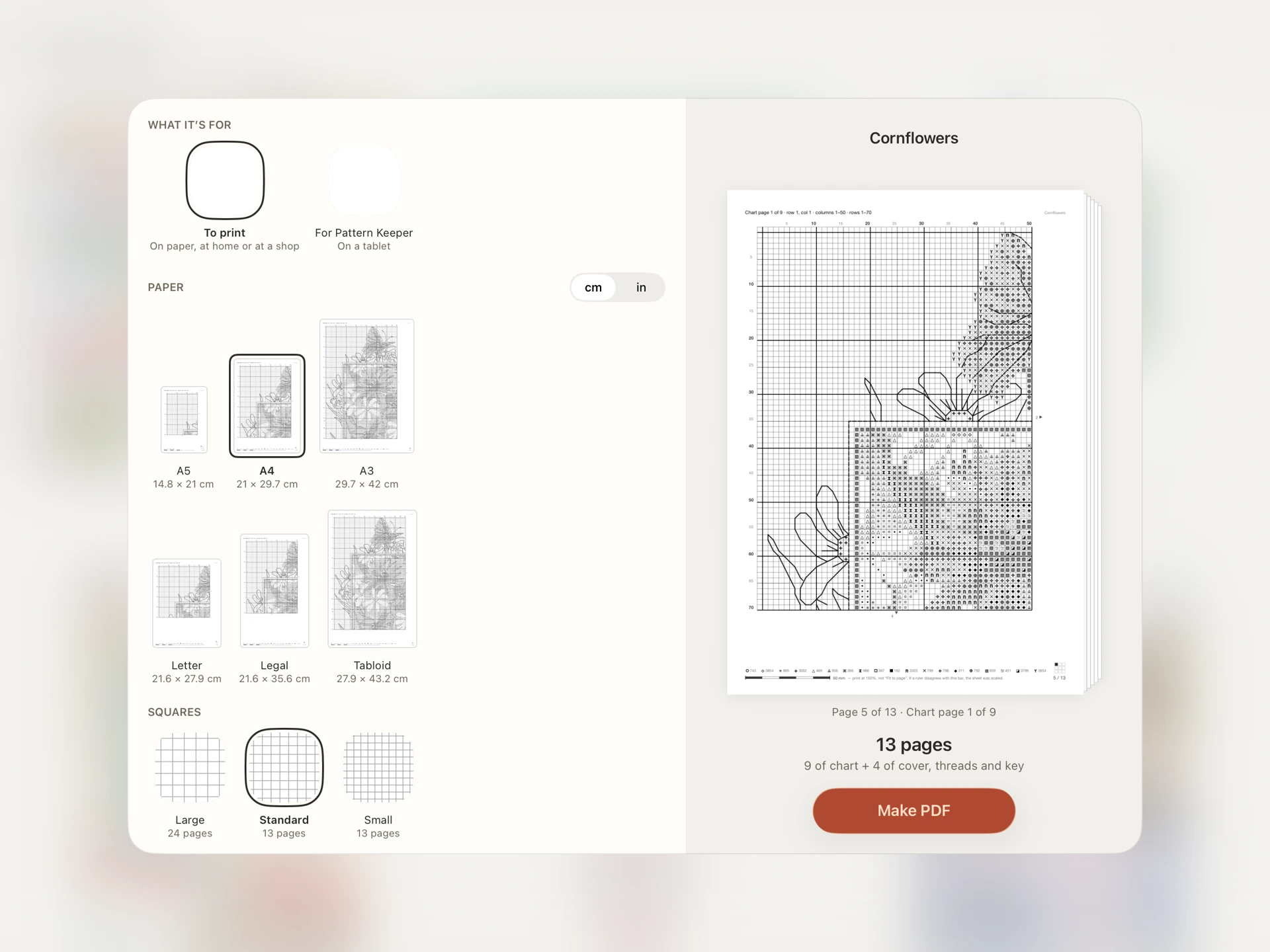 Native PDF for printing options, paper size, ink and page preview