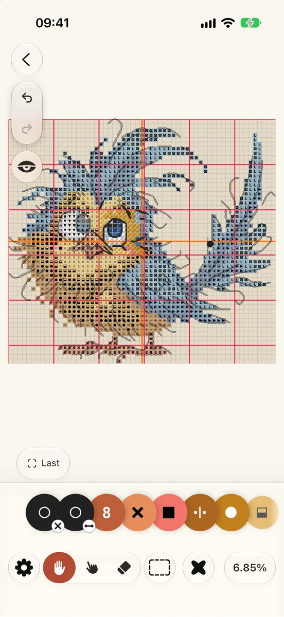 O gráfico Titmouse no iPhone, com a barra no alto e uma fileira de cores fixada embaixo.