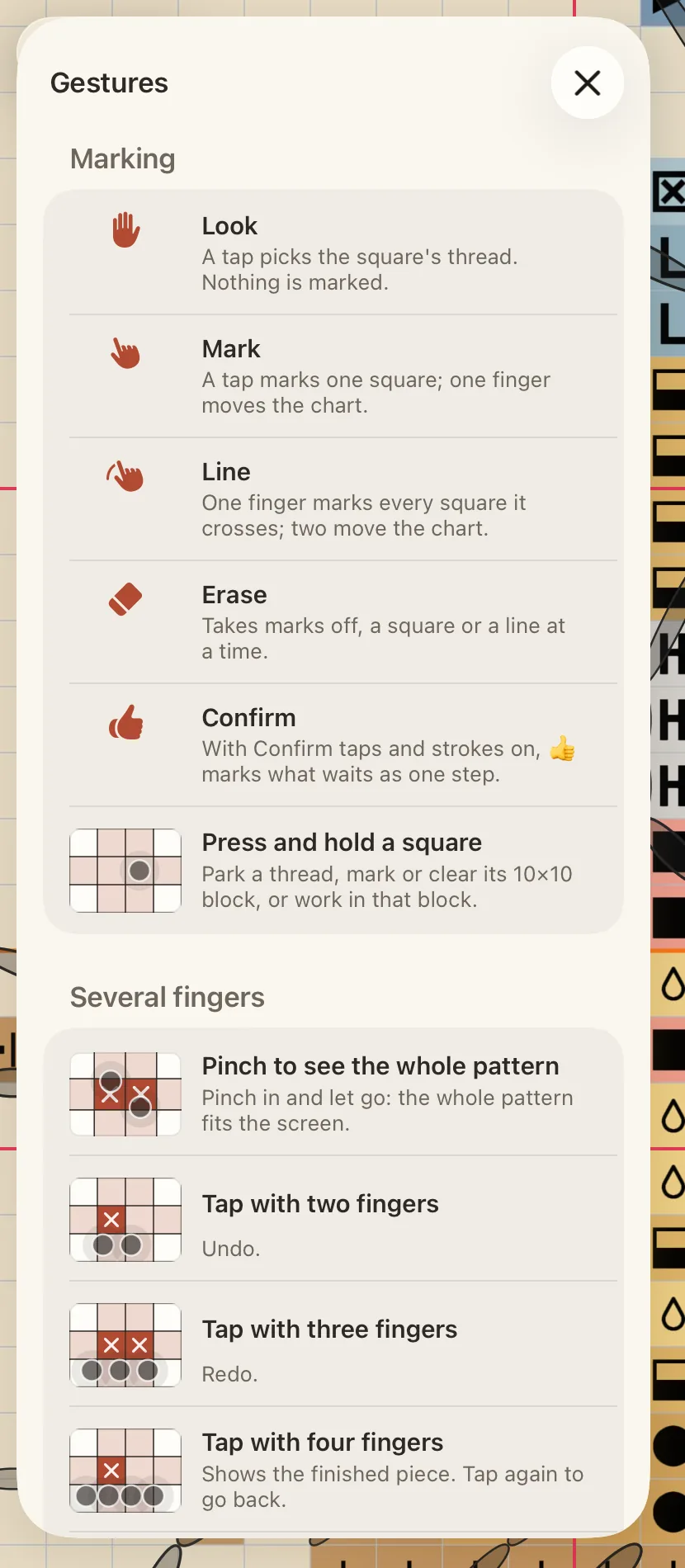 L’elenco Gestures nella scheda View del pannello Pattern.