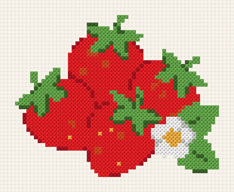 Strawberries cross stitch: how the finished piece looks